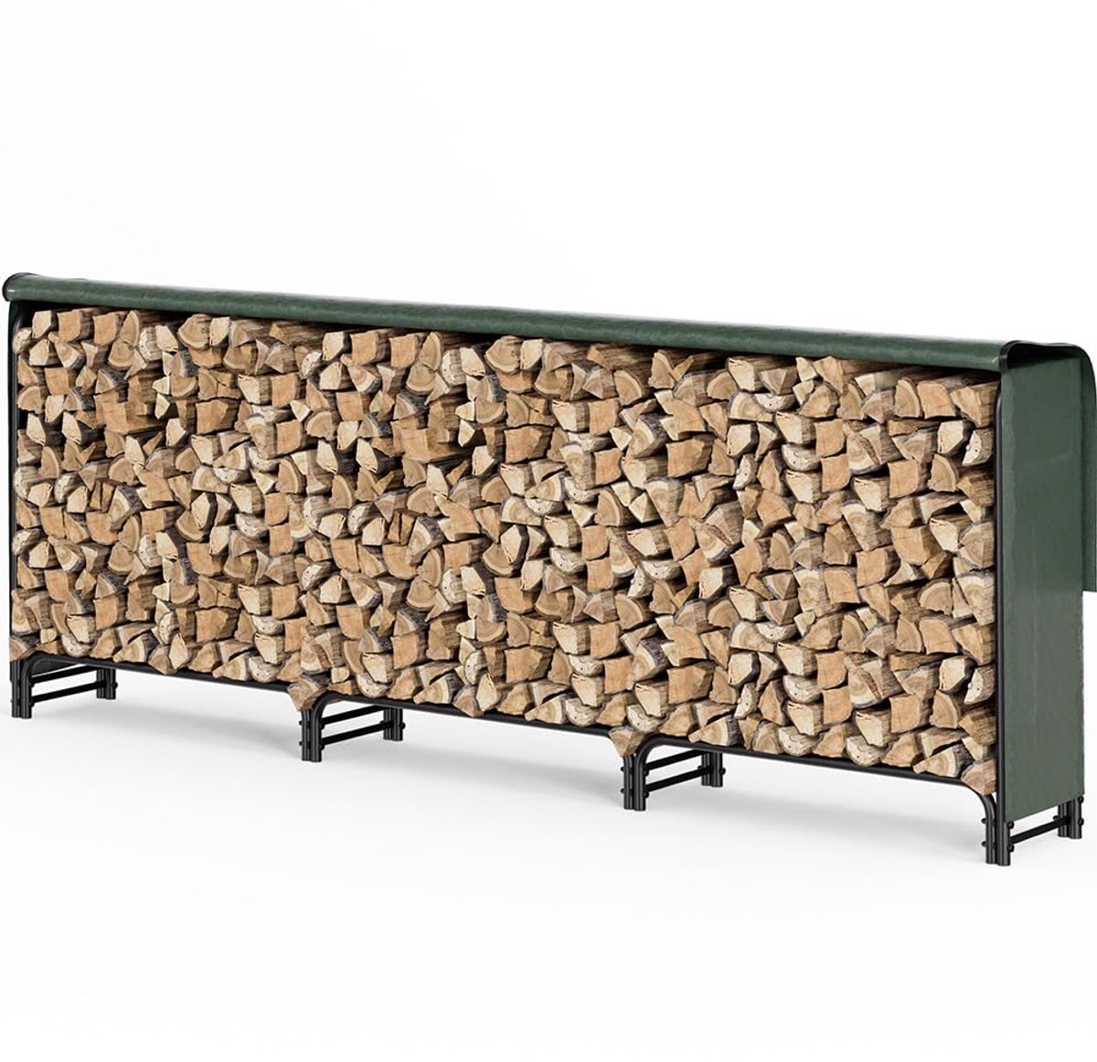 Haardhoutrek Buiten 300 cm met Waterdichte Hoes Weerbestendig Staal Verhoogde Bodem 300 x 36 x 116 cm
