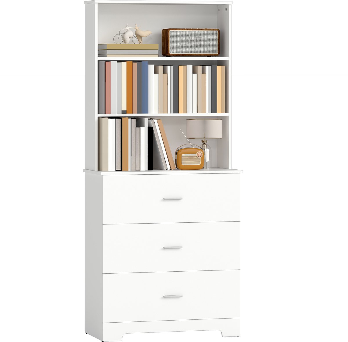 Homcom Boekenkast met 3 Open Vakken en 3 Lades - Opbergkast Roomdivider Vakkenkast - Wit