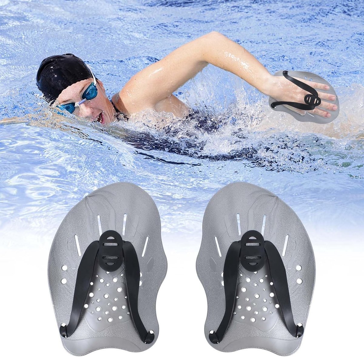 Handpaddles voor Zwemtraining - Verstelbare Grijze Paddles voor Volwassenen, Verbeter je Zwemtechniek en Kracht, Zwemaccessoires