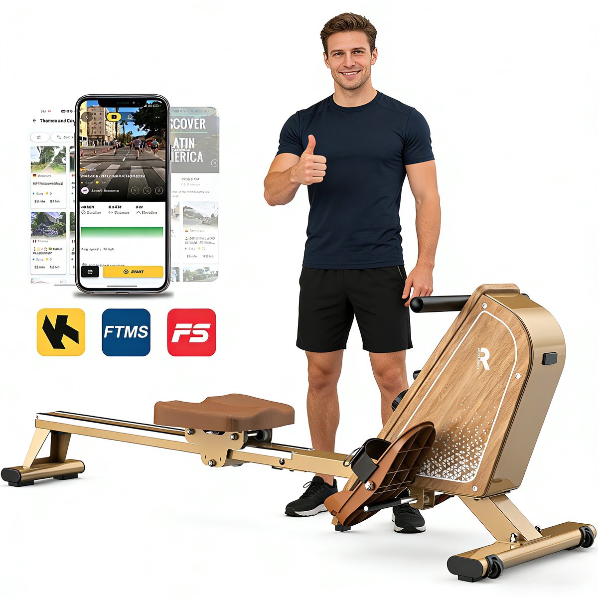 MettleMatic Magnetisch Roeitoestel voor Thuis | 16 Weerstandsniveaus | Bluetooth & LCD Monitor | 160 kg Draagvermogen | Verticale Opslag