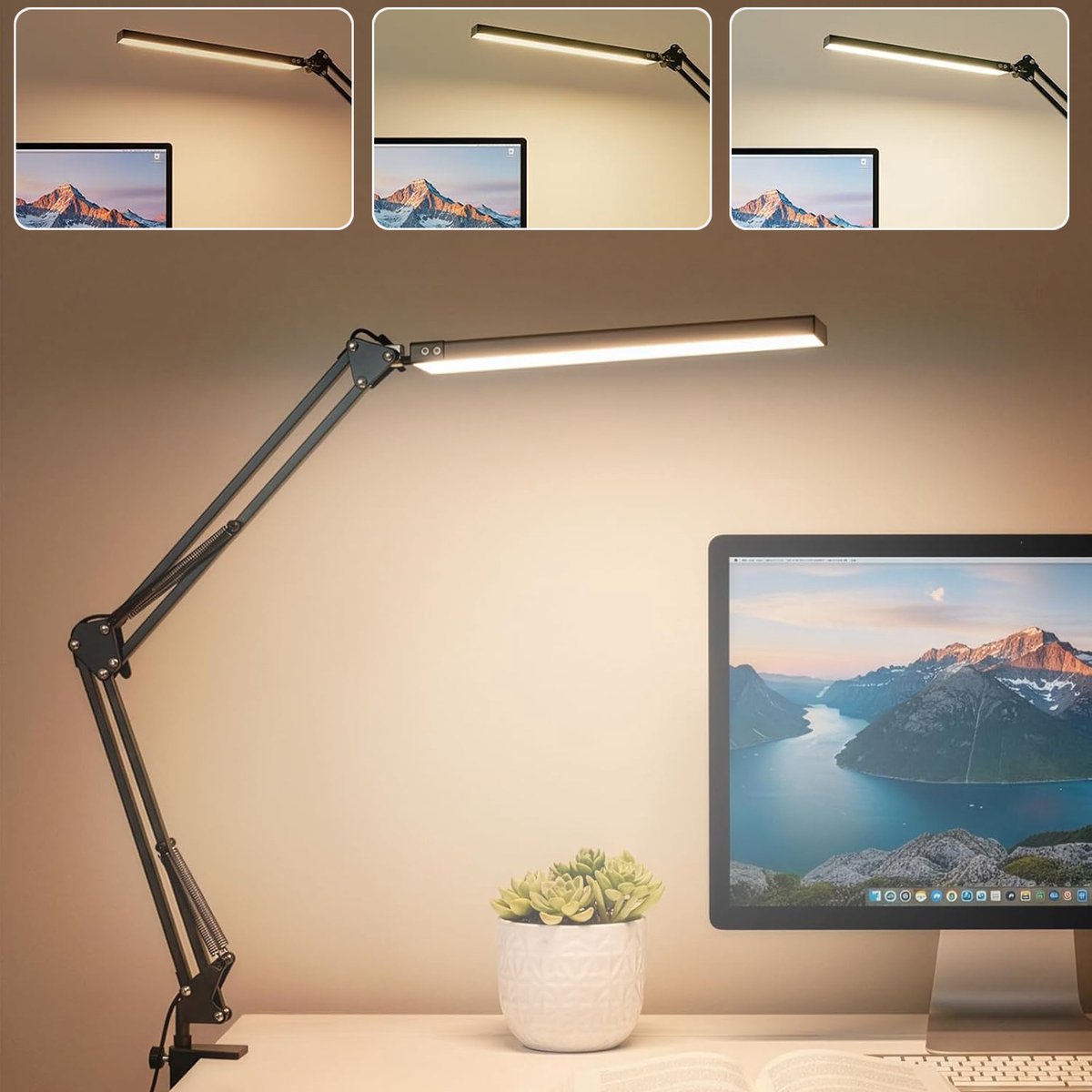 LED-Bureaulamp - Verstelbare Bureaulamp Met Zwenkarm - USB-Oogvriendelijke Leeslamp Voor Op Tafel - Met Klem 3 Standen