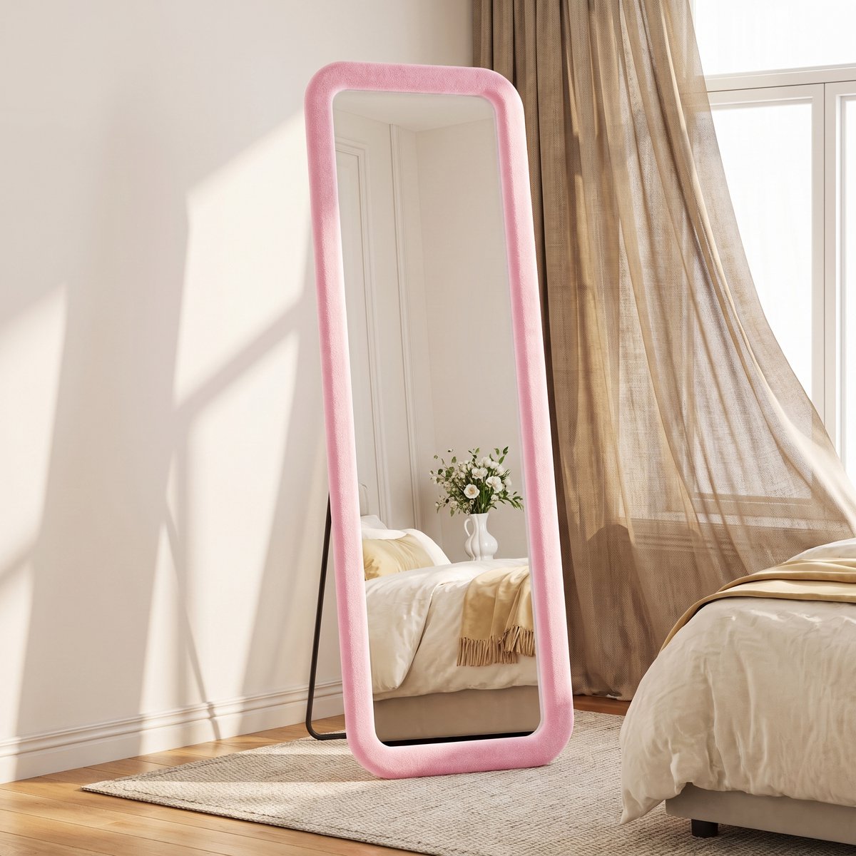 MEXUS Rechthoekige Spiegel Volledige lengte, Slaapkamer Vloerspiegel, Golvende Spiegel, Wandspiegel, Controleer je Outfit, Make-up Details (Roze, 160x50cm)