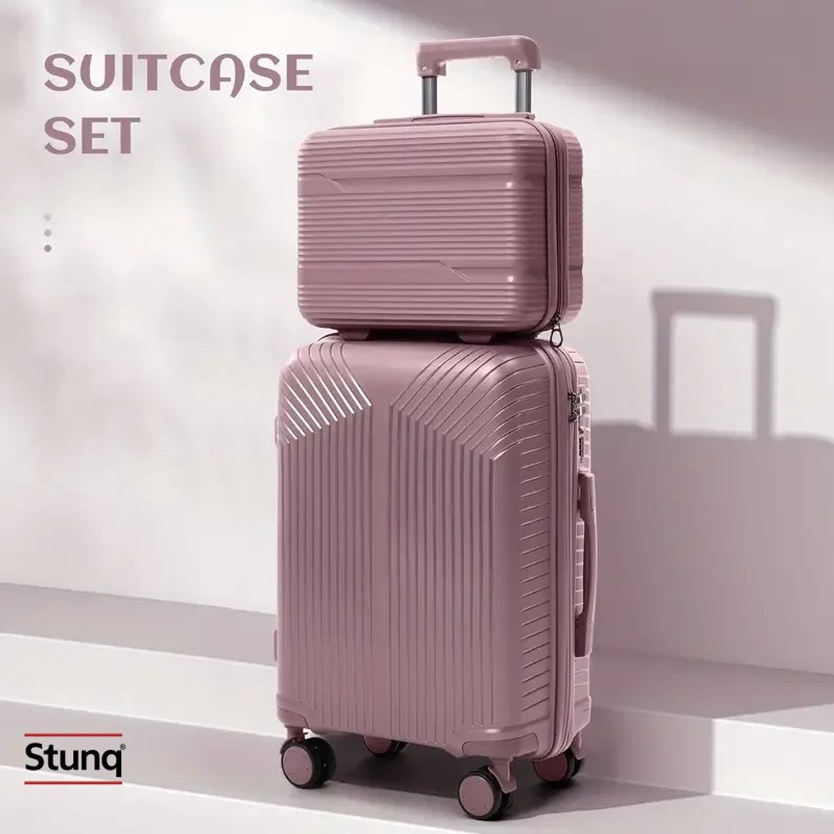 Stunq® Duurzame handbagage set 13+20 inch - Roze PP koffer met slot