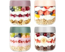 Overnight Oat Potjes van 300 ml, luchtdicht, Meal Prep Glazen met Schroefdeksel, Meal Prep Glazen voor Smoothies, Chia Pudding, Jam, Chutney