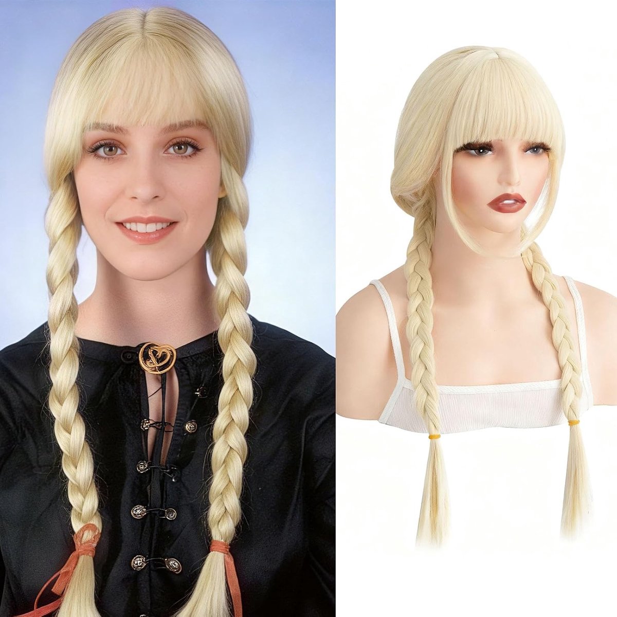 26 Inch Lange Blonde Vlechtperuc k voor Vrouwen en Meisjes - Perfect voor Halloween Kostuum en Cosplay van Wednesday Addams