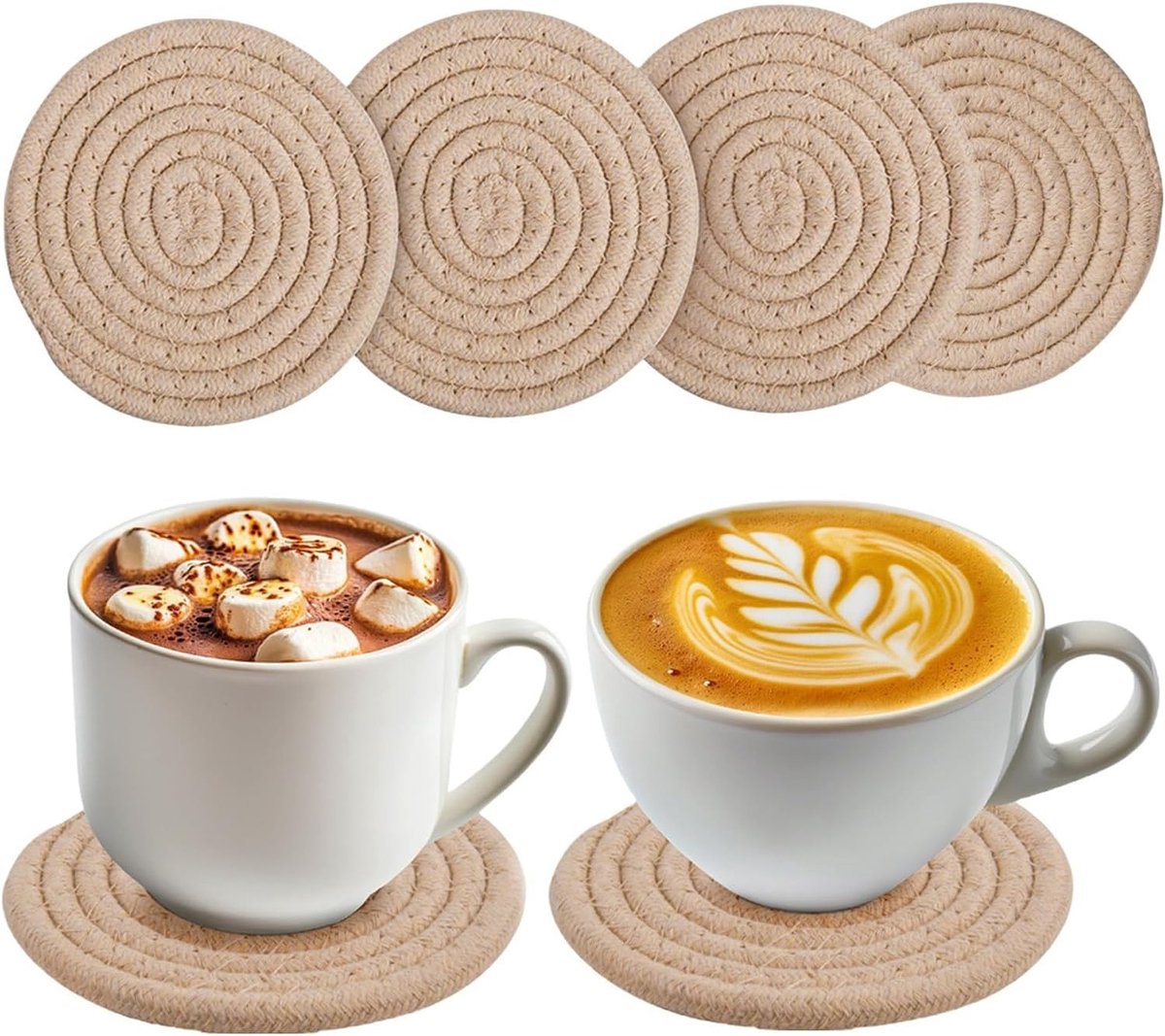 Ronde Woven Coasters - 4 Stuks voor Keuken en Huishouden, Bescherming tegen Waterkringen, Hitte en Krassen