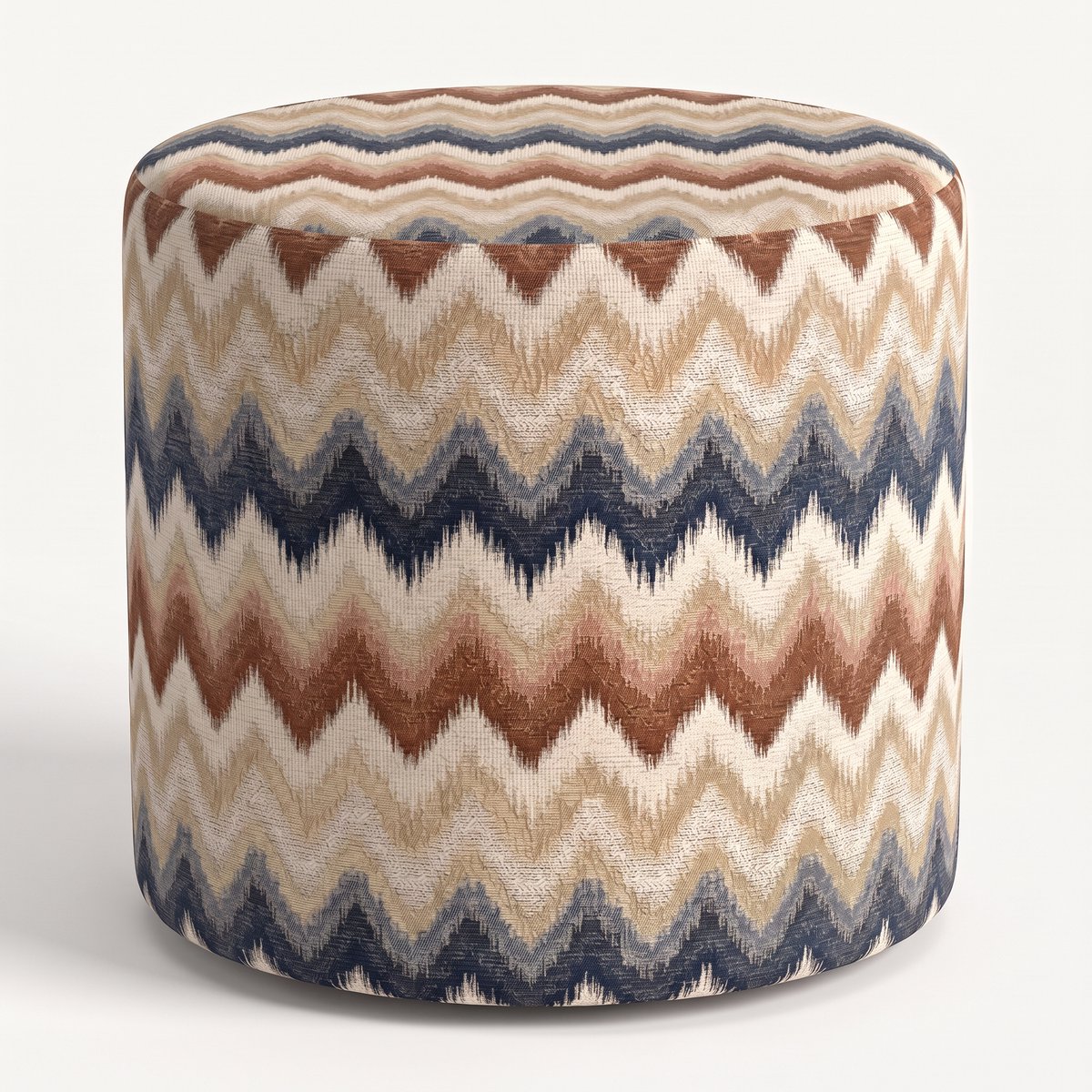 Mörgenn Poef Zigzag Terra Blue - Ronde Poef en Voetenbank - Chevron Geweven - 40x40x40 cm