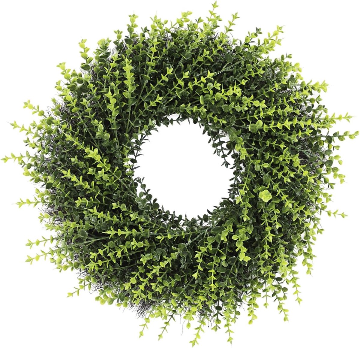 Daity Deurkrans van buxus van 71 cm – Grote kunstmatige lente-/zomerkrans met groen – Geschikt voor veranda's, muren, ramen en rustieke boerderijstijl decoratie – Ideaal voor bruiloften, huizen en diverse binnen- en buitenlocaties.