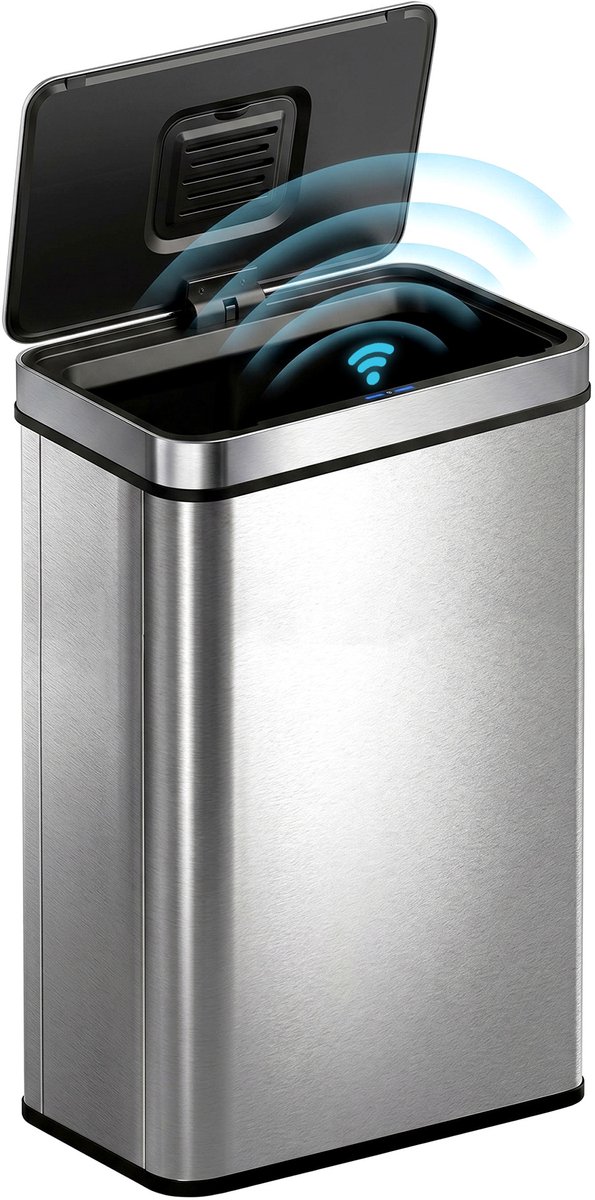 HOMCOM Sensor Prullenbak - Roestvrij Staal - 39x27x66cm - Zilver