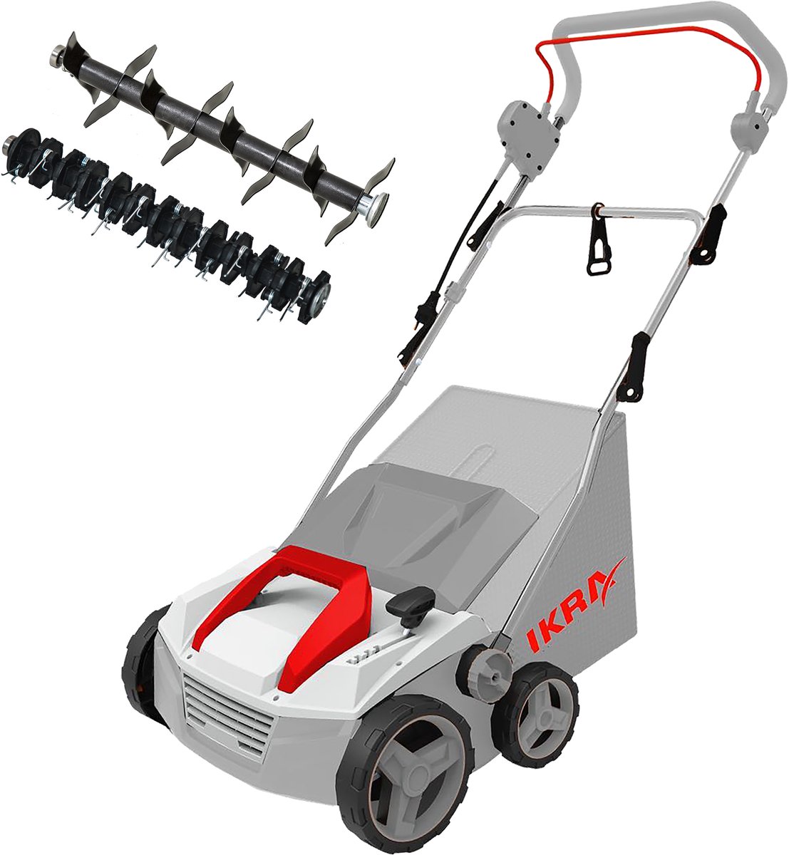 IKRA elektrische verticuteermachine en gazonbeluchter IEVL 1838, 1.800 W, werkt over een breedte van 38 cm, incl. rollen en opvangzak