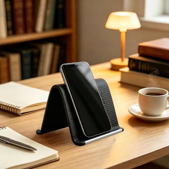 Zwarte mobiele telefoonhouder, verstelbare flexibele silicone platte telefoonhouder, draagbare mobiele telefoonhouder, bureaublad, mobiele telefoonhouder, huishoudelijke bureaublad, reizen — afbeelding 4