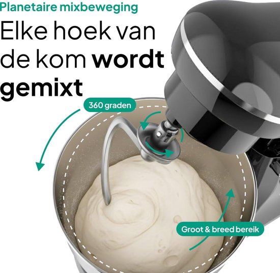 Keukenmachine - Mixer - Bakken en Koken - 10 Snelheden Planetaire Werking - 5L Kom - Zwart — afbeelding 4
