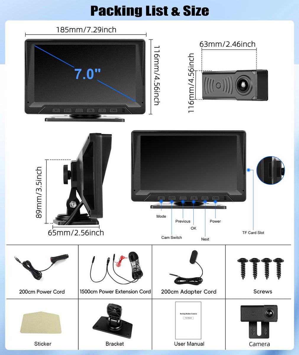 OiLiehu Bedraad Achteruitrijcamera Systeem Kit, HD 1080P 7-inch Monitor en Infrarood Nachtzicht Camera - ShopVlot