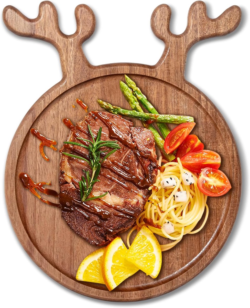 Dienblad - Borden - Acaciahouten Herten Vorm Serveerplank - Charcuterie- en Borrelplank voor Fruit, Snacks en Kaas - Kerstversiering - 26x20x1,5 cm