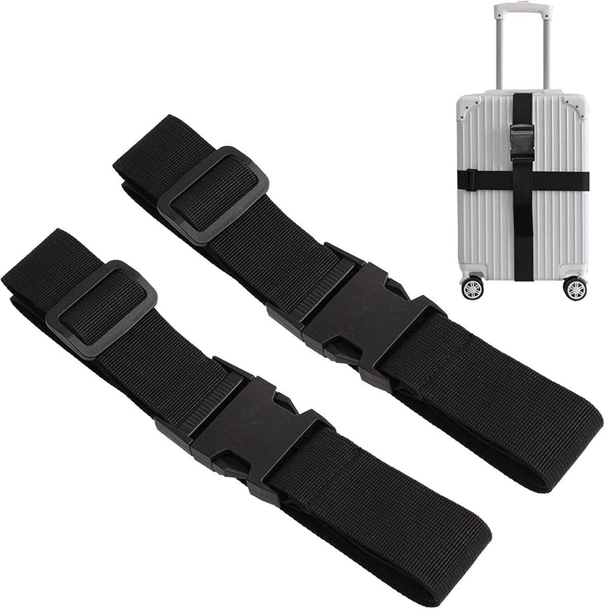 Verstelbare Kofferbanden 2-Pack, 2.5 x 180 cm, Snelle Ontgrendelingsriemen voor Bagage, Reisaccessoires, Kofferbeveiliging, Duurzame Materialen
