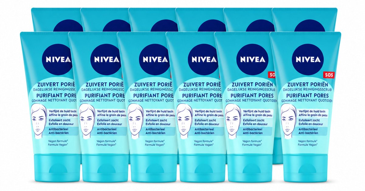 12 x NIVEA - Reinigingsscrub - Essentials Dagelijkse Scrub - Voor onzuivere huid - Met Melkzuur & Magnolia-extract - 150 ml - Voordeelverpakking - 12 stuks