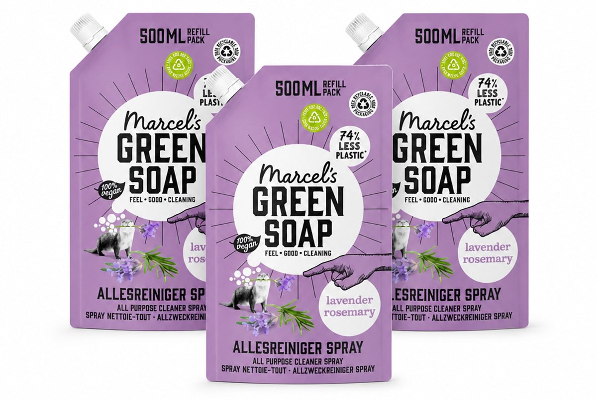 3 x Marcel's Green Soap - Allesreiniger Spray - Navulling - Lavendel & Rozemarijn - Frisse reiniging - 500 ml - Bulkverpakking - 3 stuks