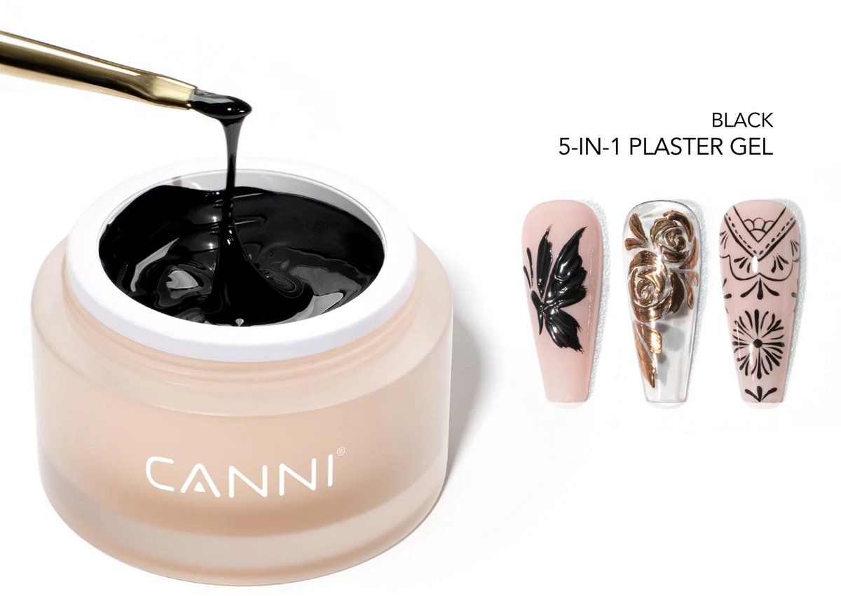 Canni UV Gellak Zwarte 5-in-1 Decoratie Gel - 10 gram - Zonder Kwastje - Gellak Zwart - Zwarte Gellak - Gellak Black - Gellak Kleuren - Canni Gellak - Gellak Nagellak