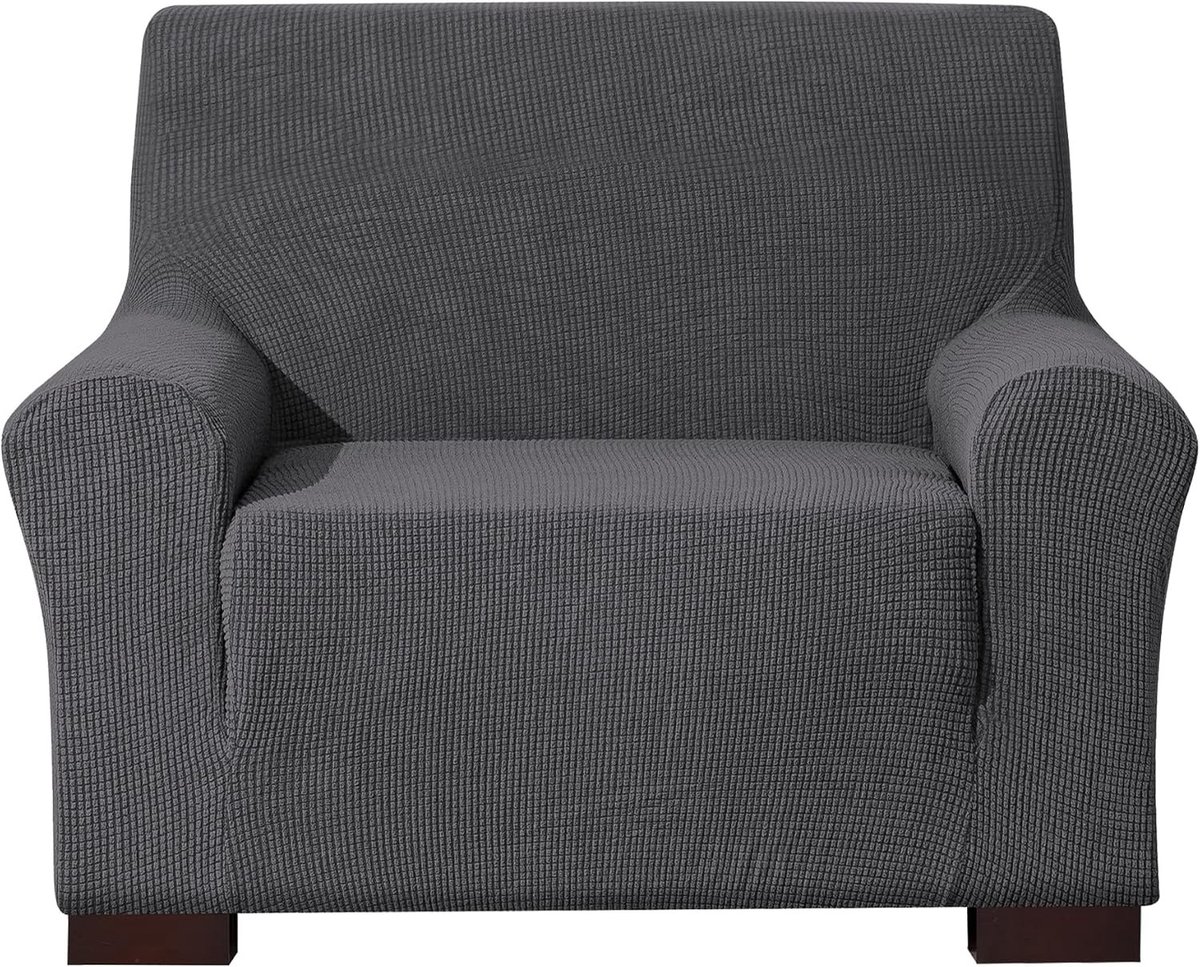 Fauteuilhoes - Donkergrijs - 85-115 cm - Stretch Jacquard Stoffen Hoes - Voor 1-zits Fauteuil