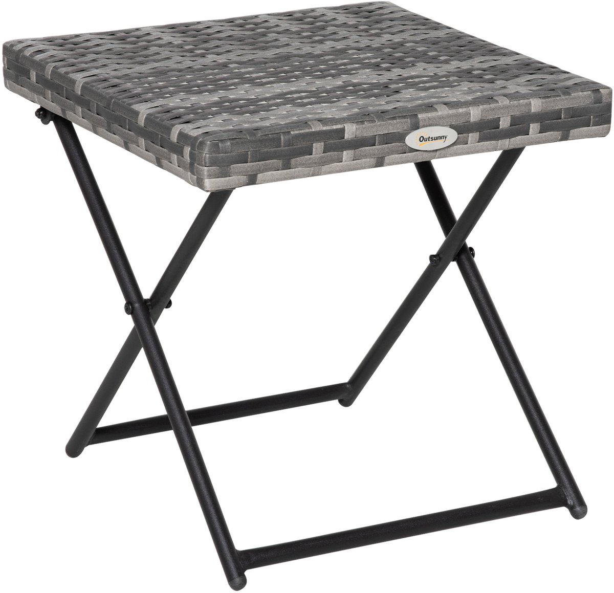 Outsunny-Beistelltisch-Stahl, Polyrattan-40L x 40B x 40H cm-Grau