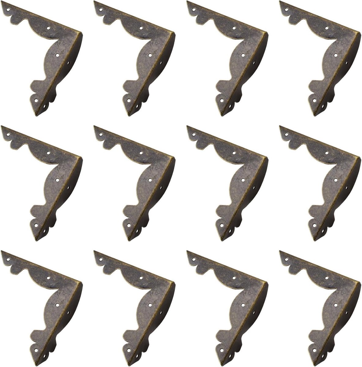 12 Stuks Vintage Hoekbeschermers van Metaal, Retro Hoekbeschermers voor Houten Meubels en Dozen, Bescherming voor Tafel en Kasten (Brons)