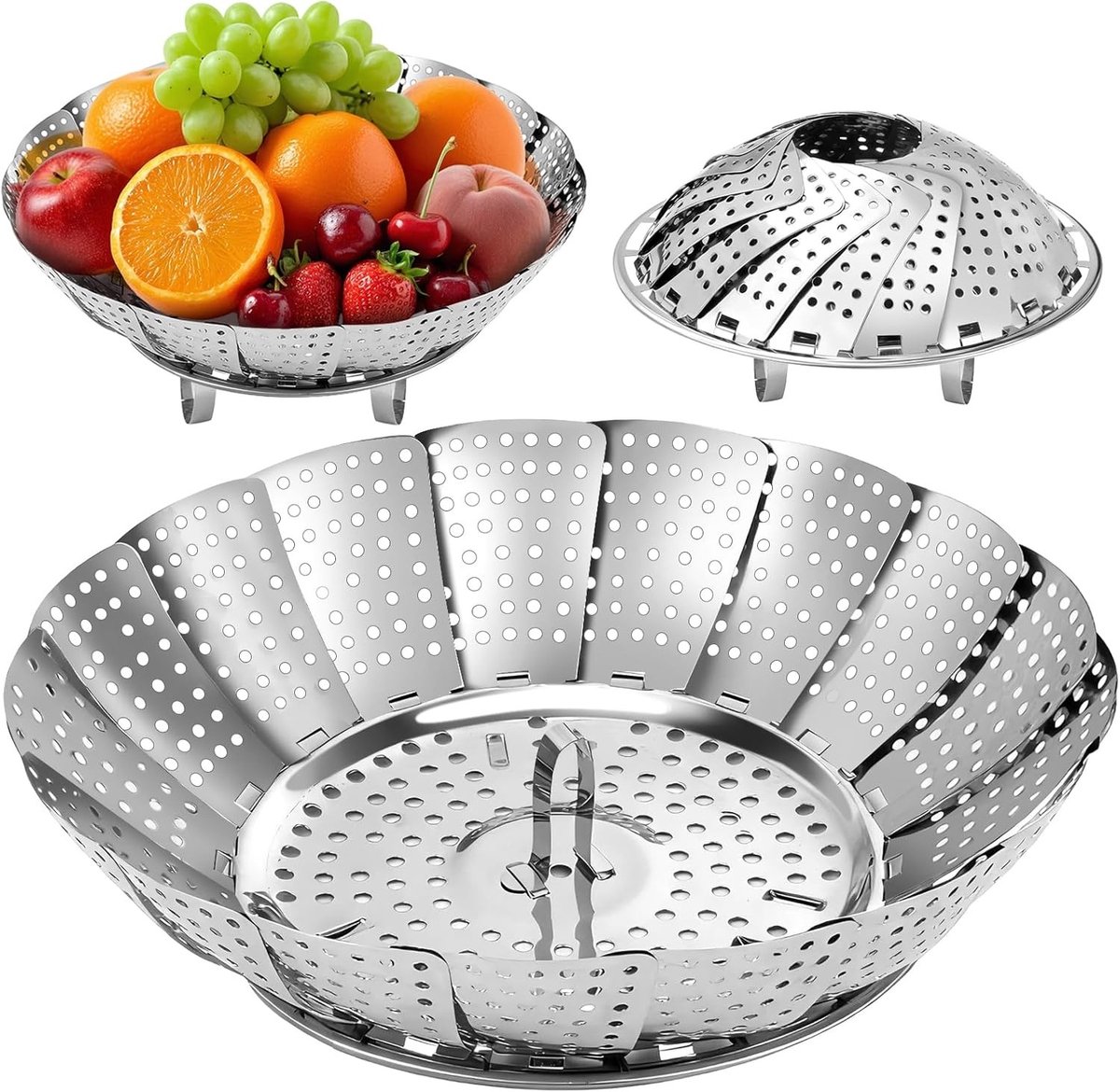 Vouwbare RVS Stoominzet voor Pannen, Ideaal voor Groenten en Gezond Koken (17-27 cm)