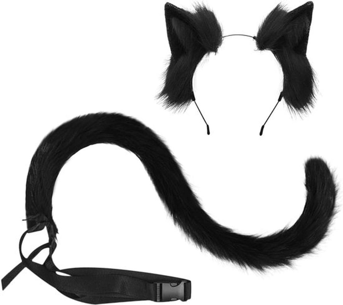 Halloween Kostuum Set met Kattenoren en Staart - Faux Bont Dierenthema, Feestaccessoires en Haarclips voor Halloween Party