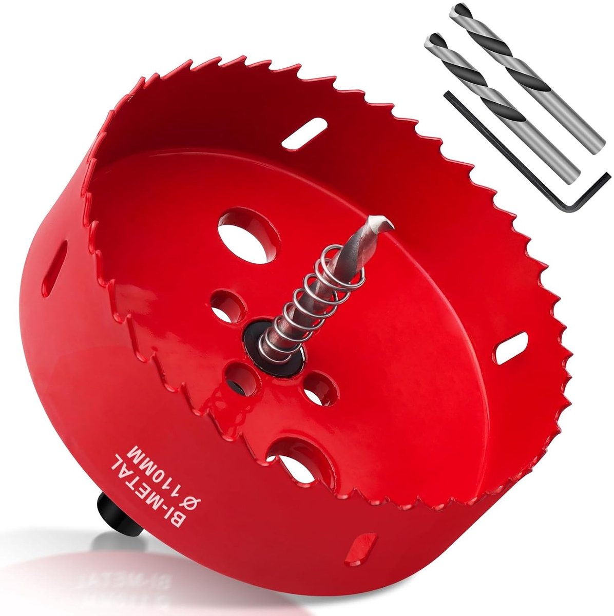 Bimetalen Holzaag 110 mm - Universele HSS Zaag voor Hout, Rigips en Kunststoffen met Hex Shank en Boorset, 1 Stuk, Rood