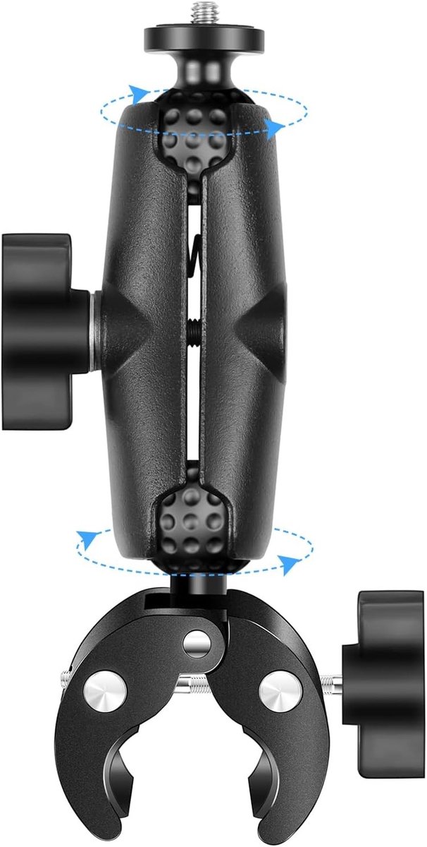 Magic arm klem - Zwart - 1/4 inch Schroef - Aluminium Dubbele Balhoofd Klem voor Camera en Accessoires