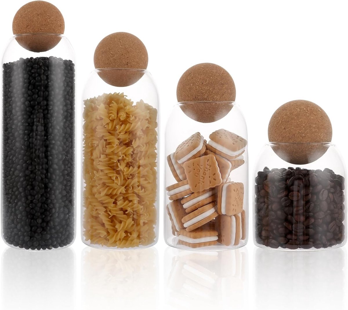 Glazen Opbergpotten Set van 4 met Kurk, Ideaal voor Pasta, Rijst, Koffie en Specerijen - Perfecte Organizer voor Droog Voedsel in de Keuken en Pantry