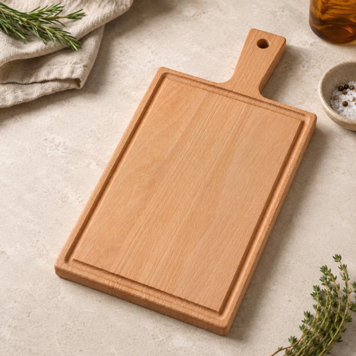 StadsPlanken Borrelplank met Handvat en Sapgeul Beukenhout Snijplank en Serveerplank 33 x 16 cm