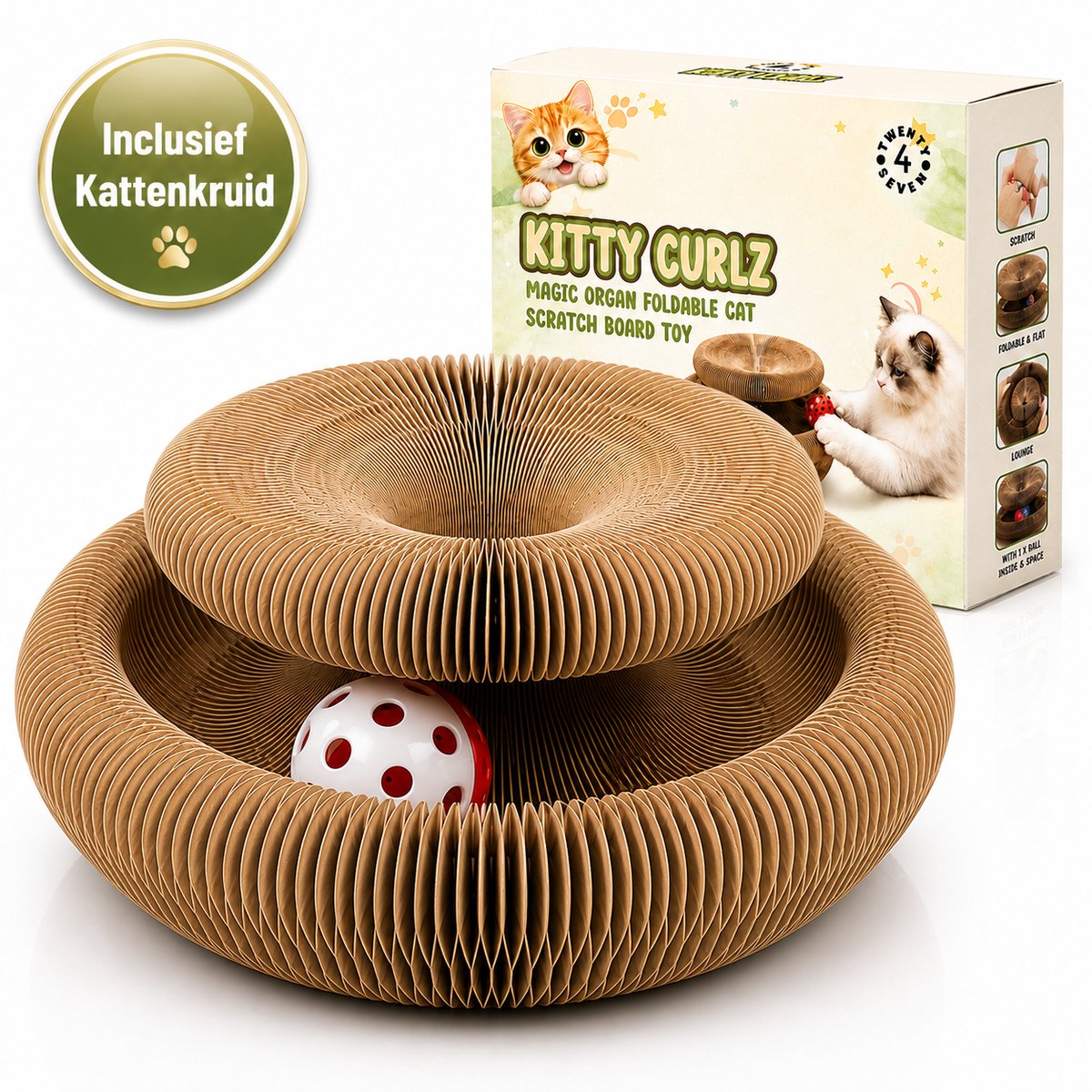 Twenty4seven® Krabmat Kat - Krabkarton met Balletje & Kattenkruid - Krabplank Kattenspeelgoed voor Katten & Kittens