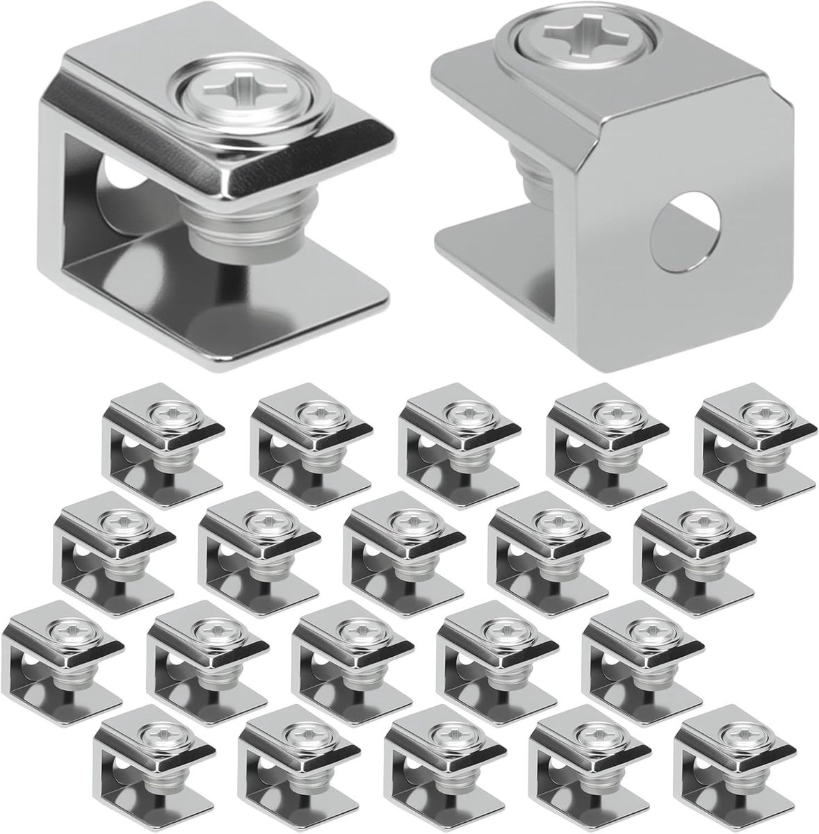 20 Stuks Verstelbare Glazen Planksteunen van Roestvrij Staal, Dikke Glazen Clips voor Plankondersteuning, Geschikt voor 3-8mm Dikke Glazen Planken en Meubelaccessoires
