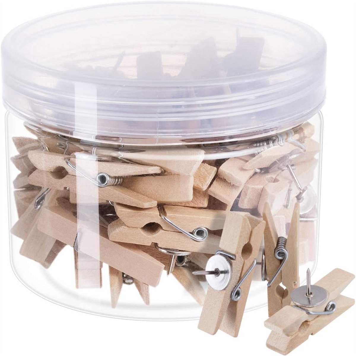 Prikbordspelden - Houten clip punaises - Voor memo's en foto's - 50 stuks set - Gemengde kleuren