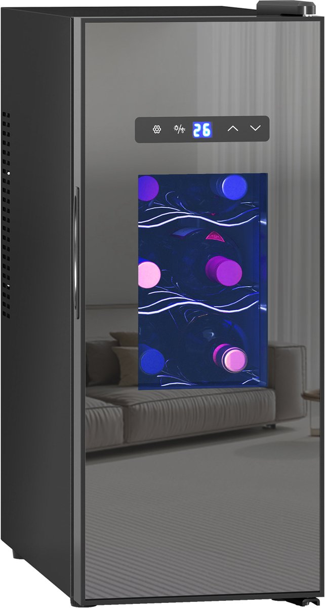 Thermoelektrische dubbele wijnkoeler voor 12 flessen (30 liter) met geluidsarme glazen deur - ledverlichting - digitaal display - zwart
