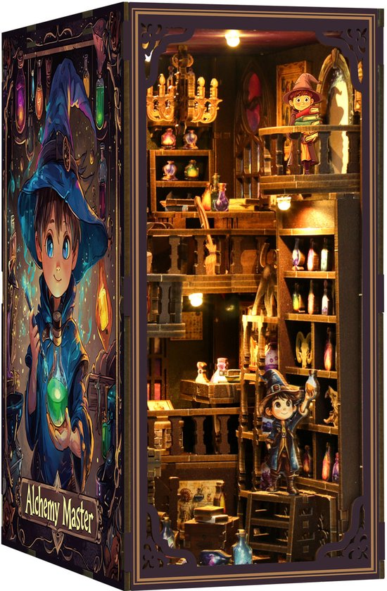 Lumann® Book Nook 396 stuks - Bouwpakketten volwassenen - Houten 3D Puzzel - DIY Bouwpakket Volwassenen en Volwassenen - Boekensteun - Boekenhouder - Miniatuur - Alchemy Master