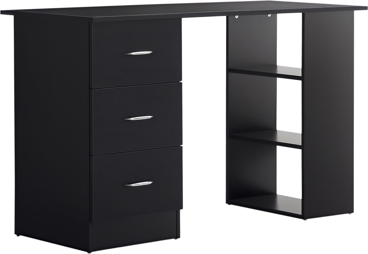 Bureau met opbergruimte - computertafel 120 x 50 cm - computerbureau met planken en lades - voor kleine ruimtes - slaapkamer - zwart
