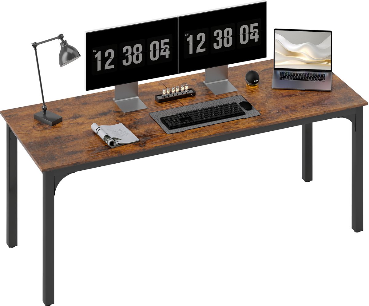 HOMCOM Writing Desk-Spanplatte, Stahl-200L x 60B x 75H cm-Rustikal-Braun