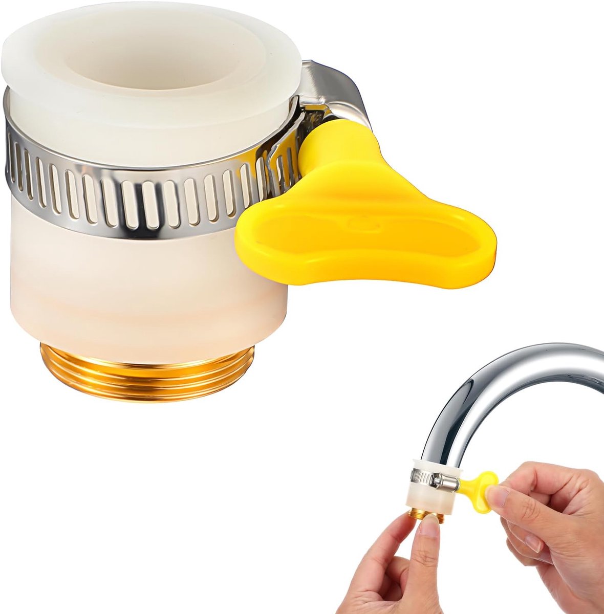 Universele kraanadapter met verstelbare schroefdraad, geschikt voor wastafelkranen met een buitendiameter van 13-14 mm, 16,5-18 mm en 22-23,5 mm. Geschikt voor het monteren van waterfilters en aanrechtwaterfilters.