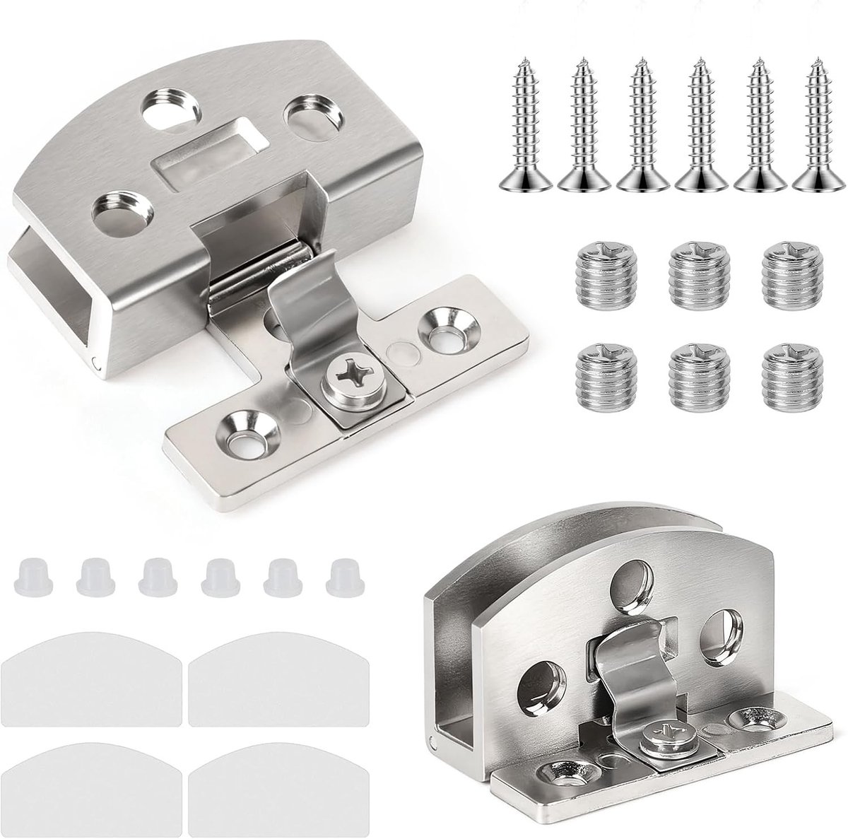Hinges voor glazen deuren van 3 tot 7 mm dikte, geborsteld oppervlak met schroeven en rubberen houders voor optimale bescherming en duurzaamheid