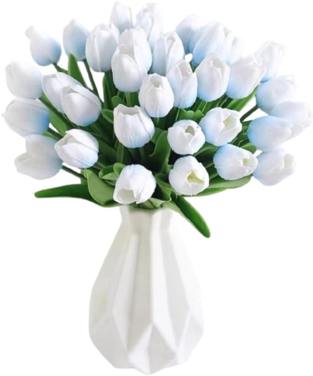 Set van 12 Kunstmatige Latex Tulpen in Sky Blue voor Bruiloften, Thuisdecoratie en Kantoorinrichting