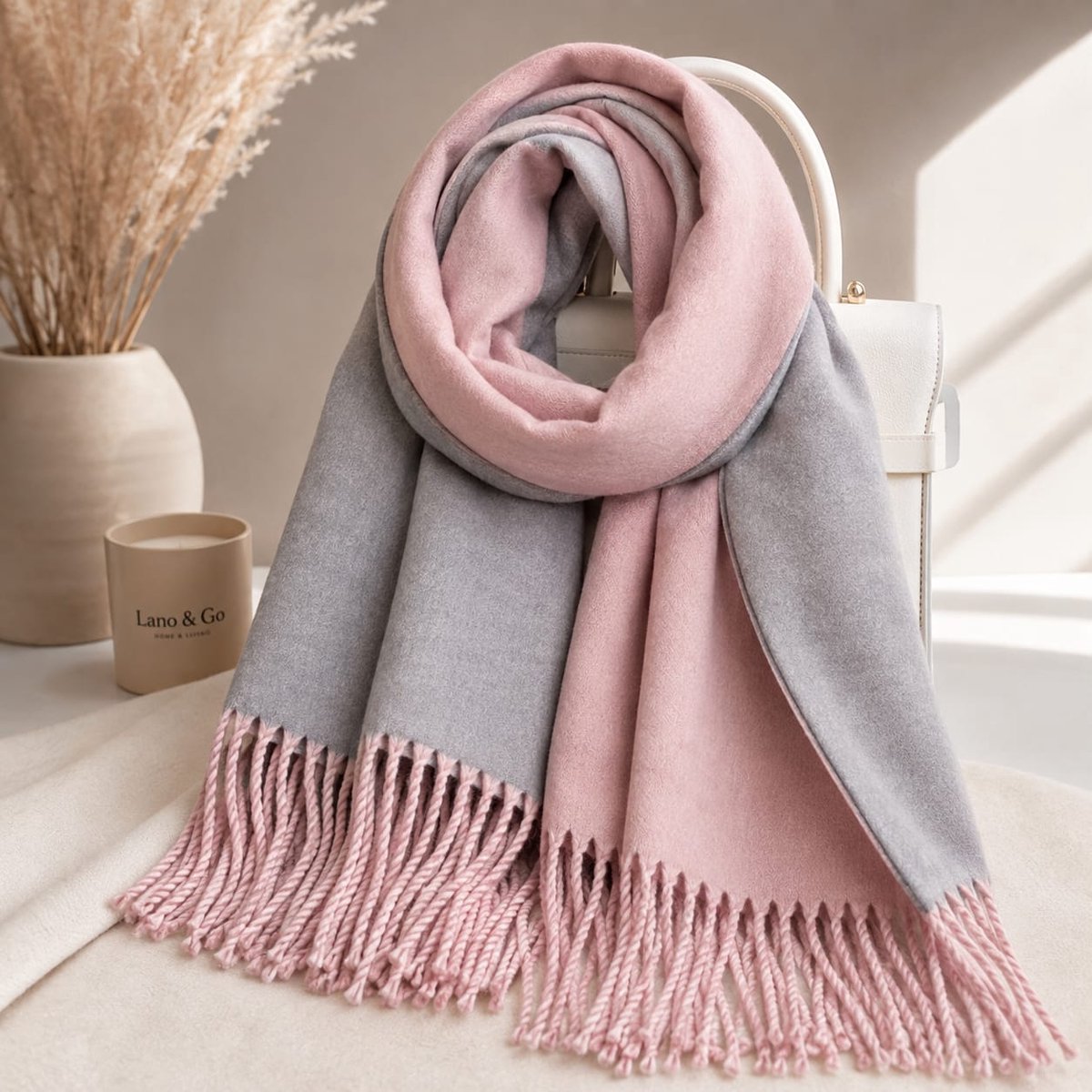Lano&Go Reversible Sjaal met Kwastjes voor Dames