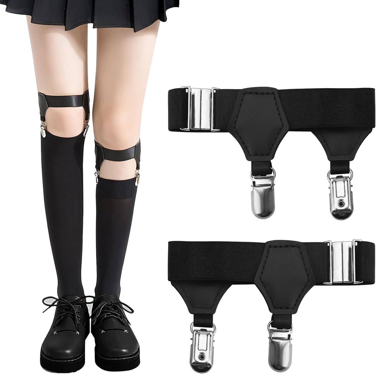 Verstelbare Sokhouders met 2 Clips voor Kousen, Suspenderhouder voor Mannen en Vrouwen, Ideaal voor Formele Kleding en Gothic Stijl