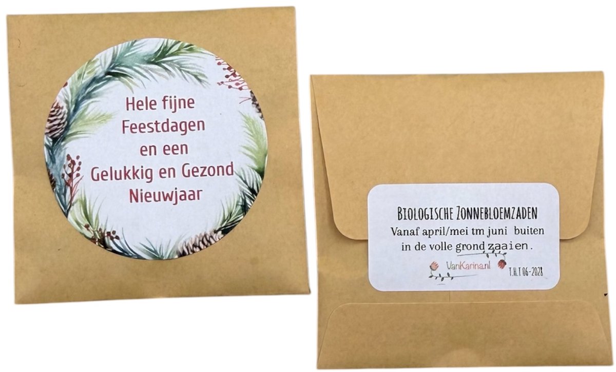 10 zakjes gevuld met zonnebloemzaden, Tekst, Hele Fijne Feestdagen en een Gelukkig en Gezond Nieuwjaar, Prettige Kerstdagen,attentie, kleine kerstkadootjes, attentie collega's, bloemetje, vrolijk, green gift, bloemenzaden zakjes, mini zadenzakjes,