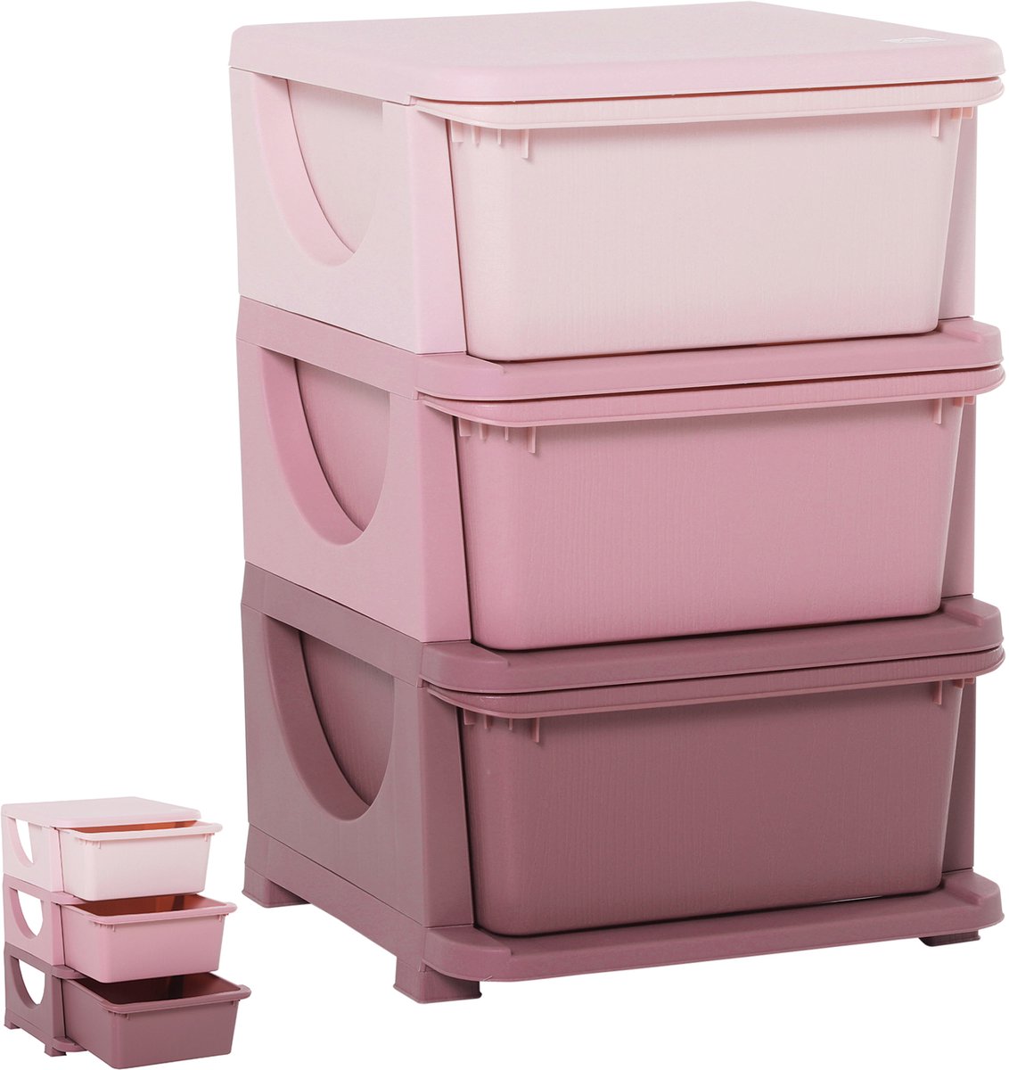 Kinder Opbergkast 3 Lades - Opbergkast - Speelgoedopberger - Kinderopbergkast - Speelgoedkast - Ladekast - 37x37x56,5 cm - Roze PP Speelgoedopberger met Afgeronde Randen voor Kinderkamer en Speelhoek