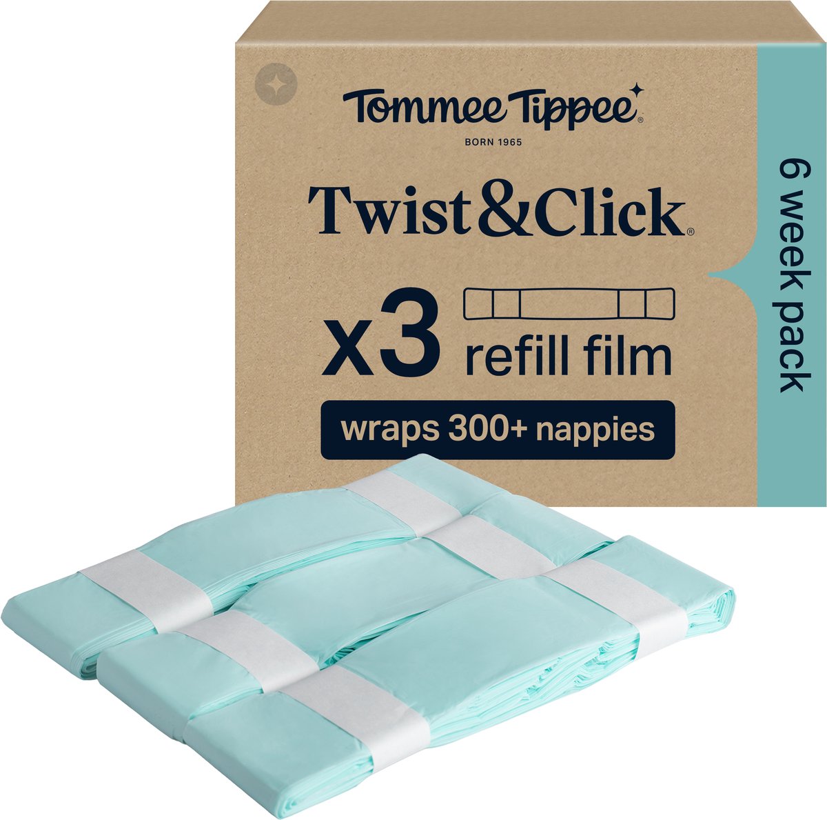 Tommee Tippee Twist&Click origineel gemakkelijk navulfolie voor luieremmer - verpakking met 3 stuks - 3 x 10,5 m