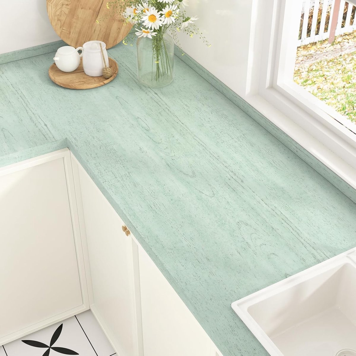 Groene Zelfklevende Behangfilm met Houtlook voor Keukenwerkbladen en Meubels - Vintage en Wasbaar, 40cm x 200cm, Perfect voor Kasten en Wanddecoratie