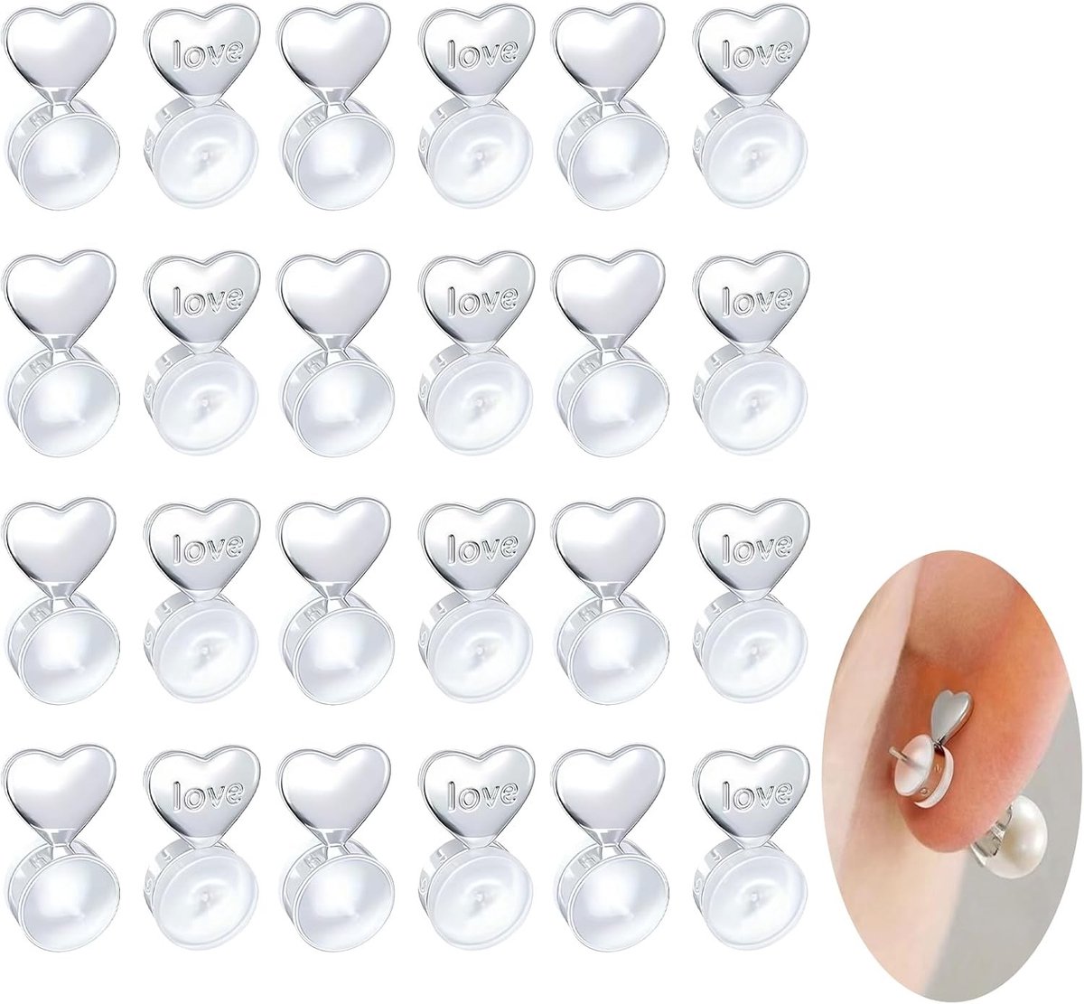 Siliconen oorstoppen voor oorbellen - 12 stuks transparant, verstelbaar en comfortabel voor zware oorbellen, dagelijks gebruik voor dames