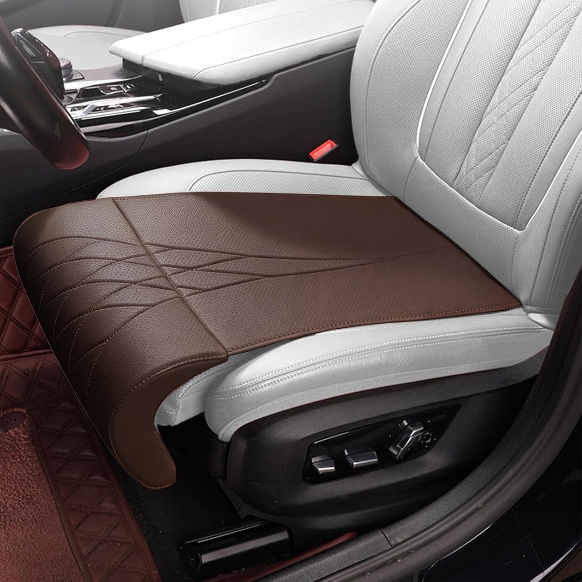 Comfortabele Autostoelkussen met Antislip, Verlengde Ondersteuning voor Lange Rit, Leer, Bruin, Ideaal voor Auto en Kantoor