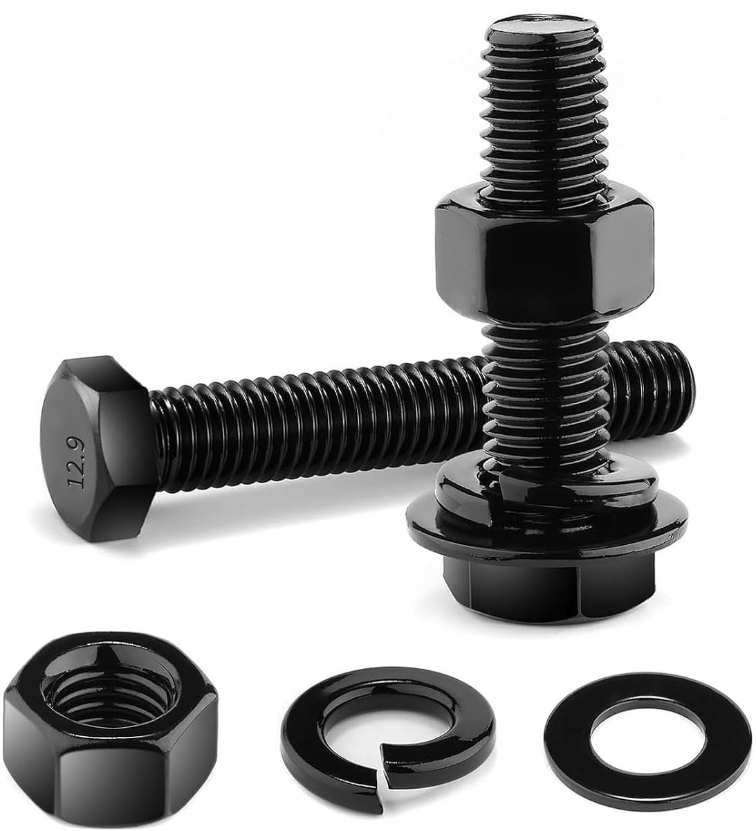Zeskantschroeven M6 x 45 mm van gelegeerd staal, kwaliteitsklasse 12,9, set van 20 stuks met accessoires voor stevige bevestiging en montage